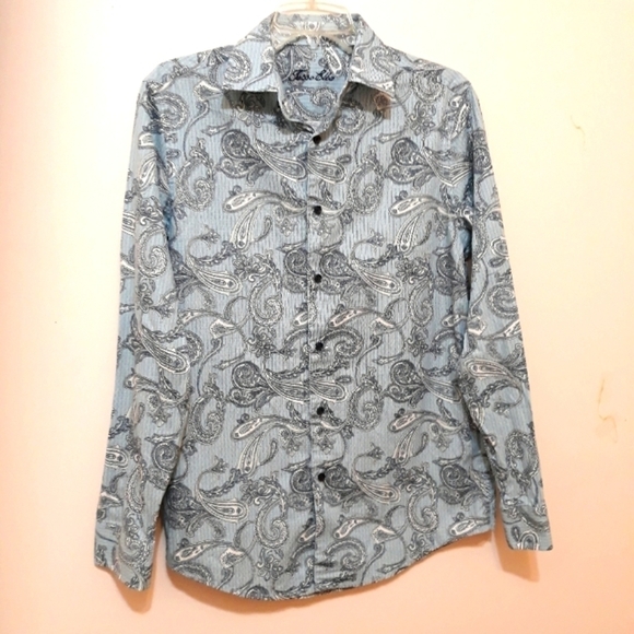 Tasso Elba Men's Cotton Paisley Button Down Long-Sleeve Shirt Size Small - Picture 1 of 9